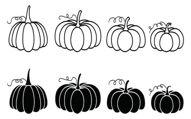 Pumpkin of various shapes and black. Thanksgiving and Halloween Elements.vector illustration.