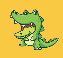 cute baby crocodile costume. cartoon animal nature concept Isolated illustration. Flat Style suitable for Sticker Icon Design Premium Logo vector. Mascot Character