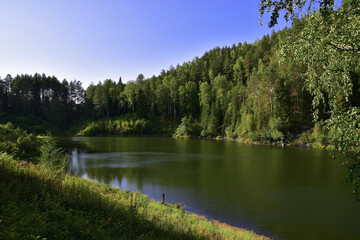 Fototapeta na wymiar Big lake of the Mazuevskaya karst depression.