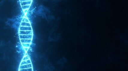 DNA transmission glowing rotating. Molecule helix Science and medicine 3D animation on dark blue background. - Powered by Adobe