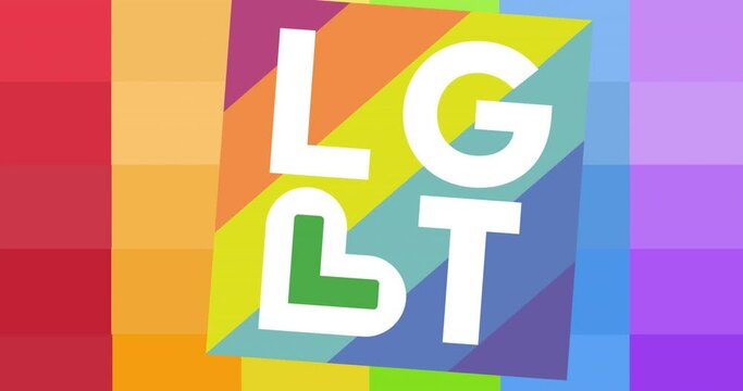 Animation of lgbt text over rainbow stipes