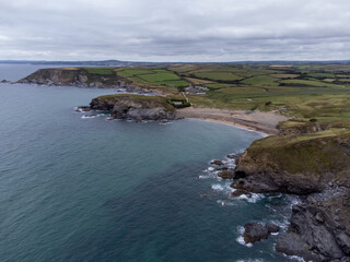 gunwalloe beach cornwall england uk aerial drone