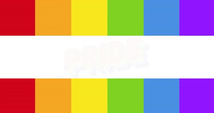 Animation of prode text over rainbow stripes background