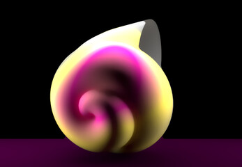 3D Illustration of multi color sea shell on black background.