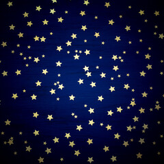 Blue Christmas wooden background with golden stars, square	

