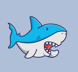 cute shark talking. cartoon animal nature concept Isolated illustration. Flat Style suitable for Sticker Icon Design Premium Logo vector. Mascot Character