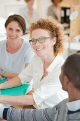Fototapeta premium Office workers talking at desk