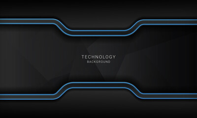Abstract metallic black frame layout modern technology design template. Overlap layers 3D effect with blue light neon line decoration.