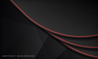 Abstract metallic wave black frame layout modern technology design template. Overlap layers 3D effect with red light neon line decoration.
