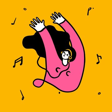 Girl dancing to music using headphones