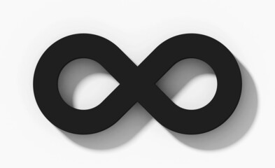 Infinity symbol 3d black isolated orthogonal with shadow on white background