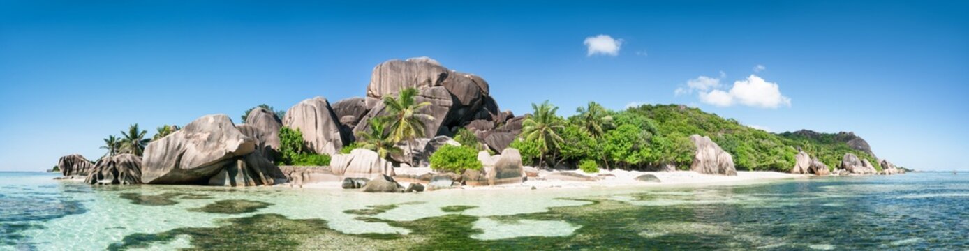 Panoramic view of La Digue in the Seychelles