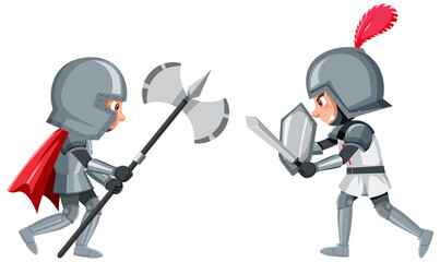Two knight are fighting on white background