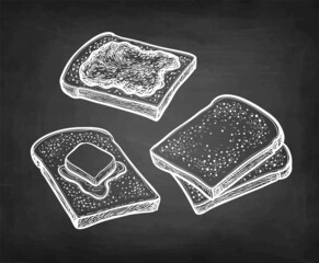 Chalk sketch of toasts with butter and jam.