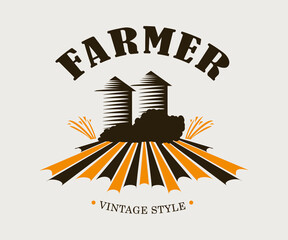 Fototapeta Farm logo, vintage vector illustration, food organic emblem. obraz