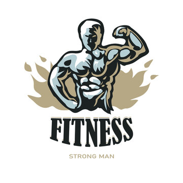 Sporty and athletic man. Muscular body. Vector sport illustration on white background.