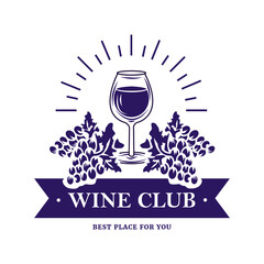 Wine and grapes logo - vector illustration, emblem design on white background. - obrazy, fototapety, plakaty