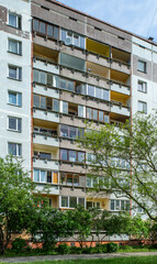 Multi-storey panel residential building.Post-soviet urban architecture