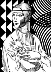 Lady with an ermine, graphic black and white work