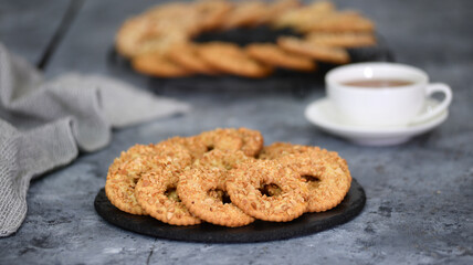 Crunchy peanut butter cookies. Crunchy delicious cookies with nuts.