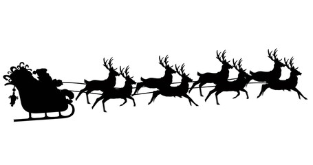 Digital image of black silhouette of santa claus in sleigh being pulled by reindeers © vectorfusionart