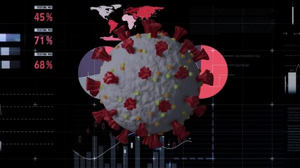 Animation of covid 19 cell over statistics and data processing