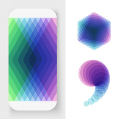 Geometrical background with trendy gradients. Abstract emblem. Design element for banners, placards, posters or flyers. 3d vector illustration for mobile phone cover and screen.
