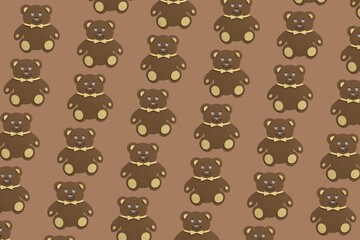 Background for the design and banner. A figure of a wooden brown bear on a brown background. Pattern