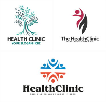 Health clinic with tree and people icon logo design