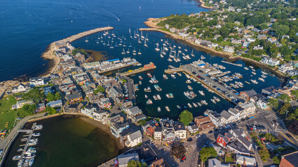 Rockport Harbor and Motif Nr. 1 aerial view in Rockport, Massachusetts MA, USA