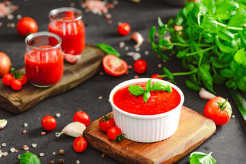 Tomato passata with basilium and garlic.