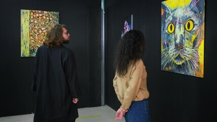 contemporary art exhibition in trendy gallery of museum of fine art