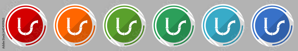 Poster pipeline, tube, pipe and industrial icon set, vector illustration in 6 colors options for webdesign 