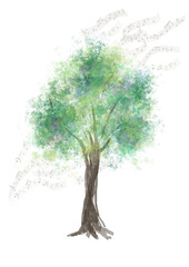 Obraz premium 水彩画の樹木 音符 音楽会 手書きイラスト ベクター素材 森林 