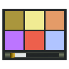 palette of eyeshadows and blush on a white background