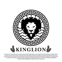 Lion logo design with circle ancient ornament. Premium logo for your brand or business