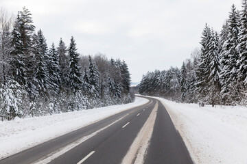 winter paved road for vehicles