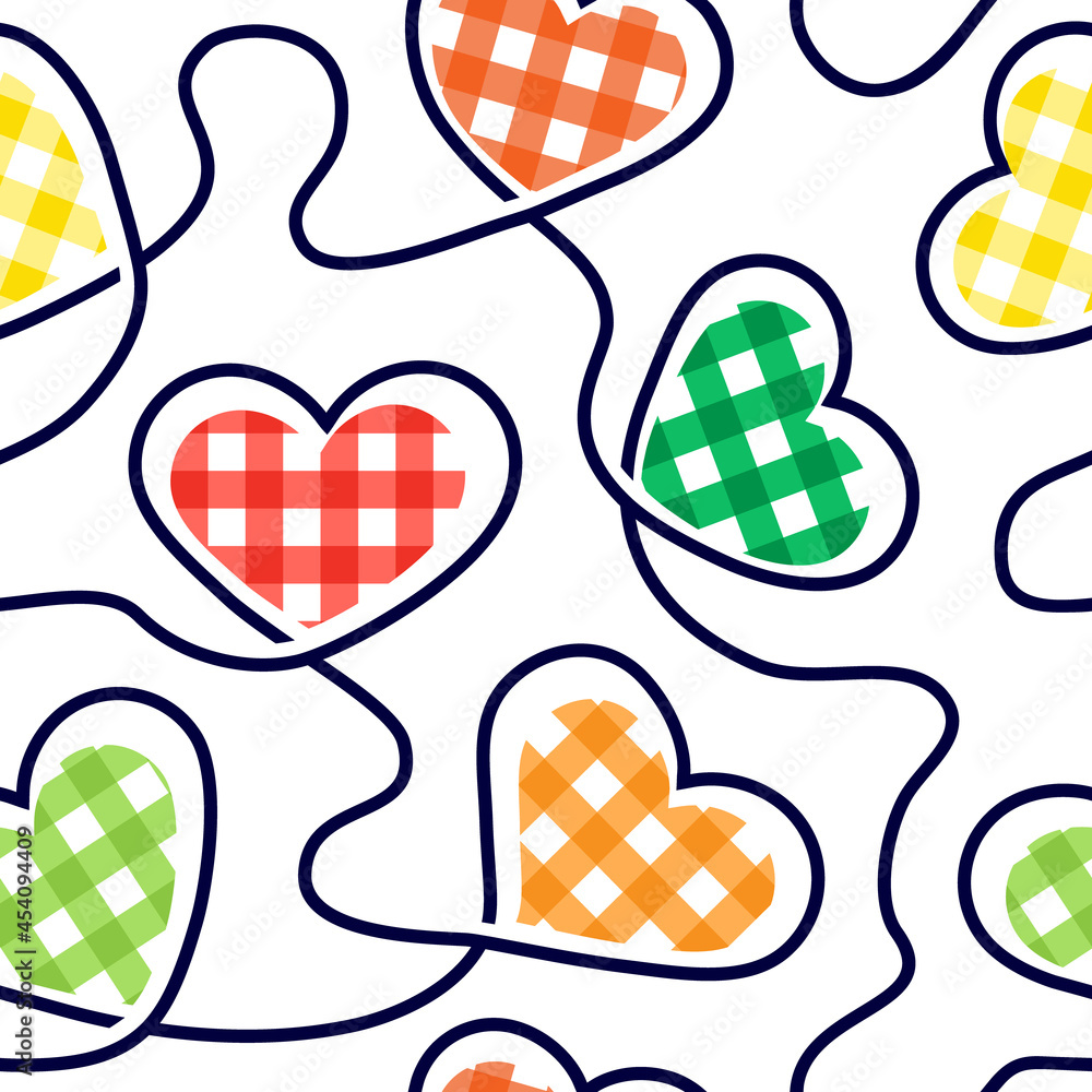 Poster heart seamless pattern. check cute hearts. background checked scottish style. repeated checks patter