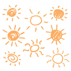 Vector hand drawn set of sun icons