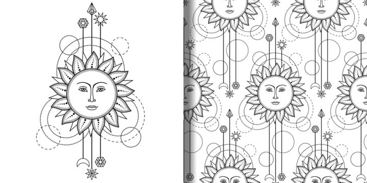 Sun Modern print and seamless pattern set