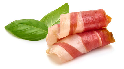 Dry Spanish ham, Jamon Serrano, isolated on white background.