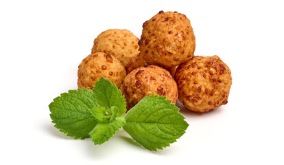 Doughnuts. Homemade curd balls, isolated on white background. High resolution image.