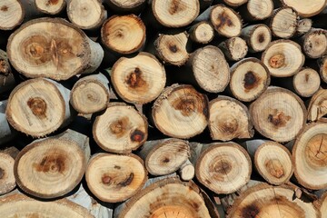 Stack of chopped firewood logs