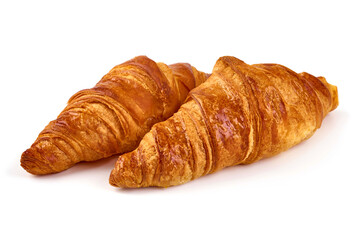 Freshly baked croissants, isolated on white background.