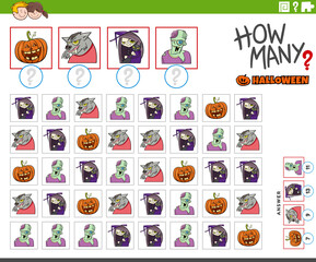how many cartoon Halloween characters counting game