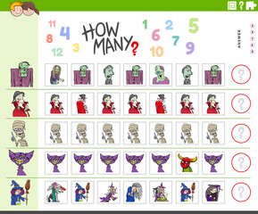 counting task for kids with cartoon Halloween characters