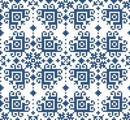 Floral traditional Zmijanje cross stitch style vector folk art seamless pattern - textile or fabric print design from Bosnia and Herzegovina 

