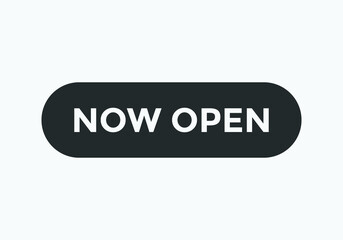 open now text web button. rounded shape template. 
