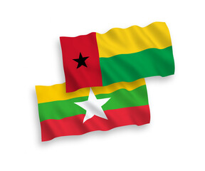 Fototapeta premium Flags of Republic of Guinea Bissau and Myanmar on a white background