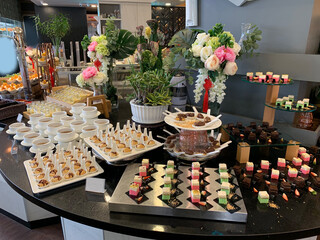 luxury buffet party dining catering with decoration in asian fusion halal dessert menu at beautiful...
